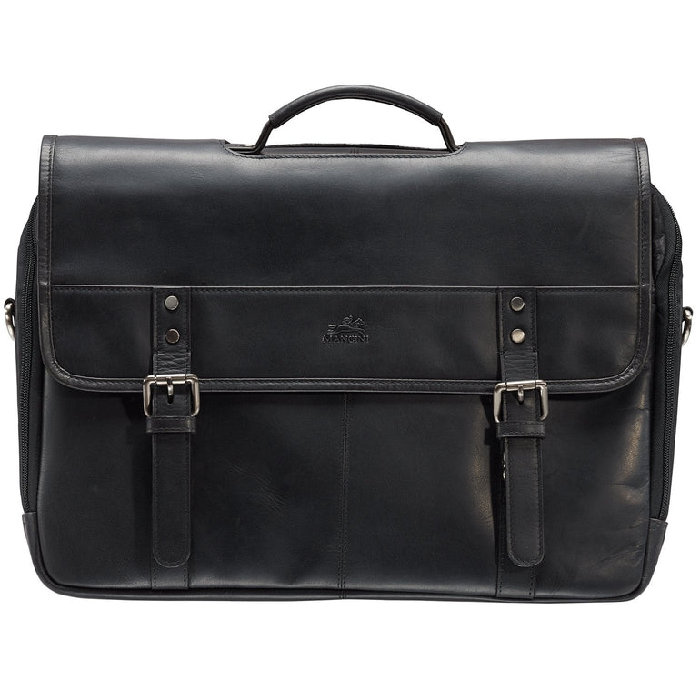 Mancini BUFFALO Double Compartment Briefcase for Laptop and Tablet - Black