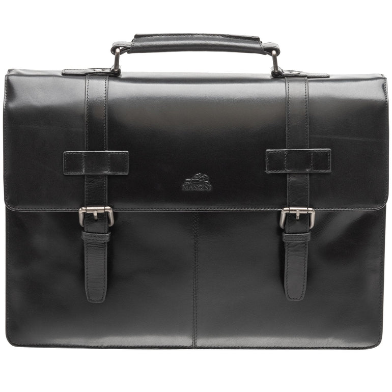 Mancini BUFFALO Double Compartment Briefcase for 15.6” Laptop / Tablet  - Black