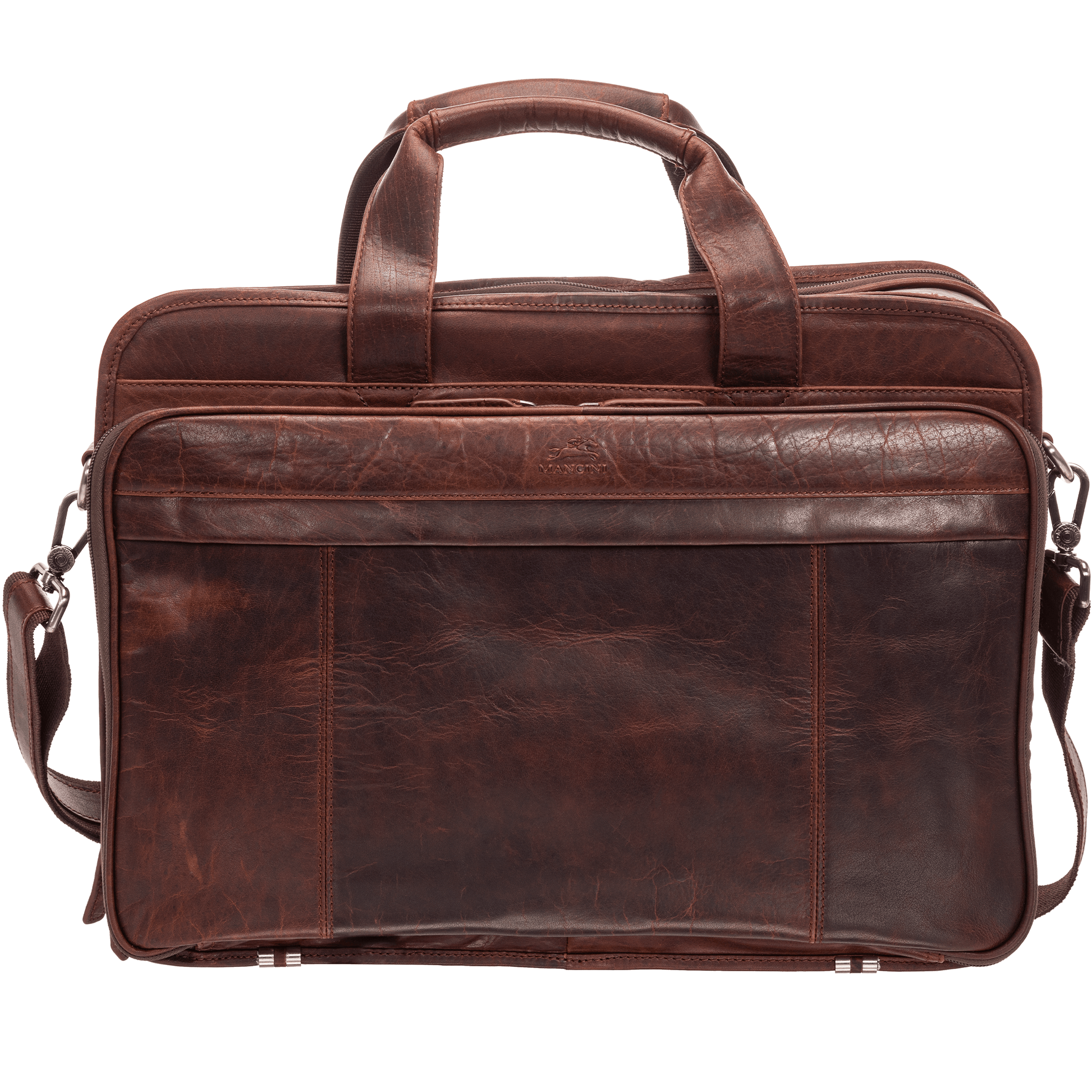 Mancini BUFFALO Double Compartment Top Zipper 15.6” Laptop / Tablet Briefcase - Brown