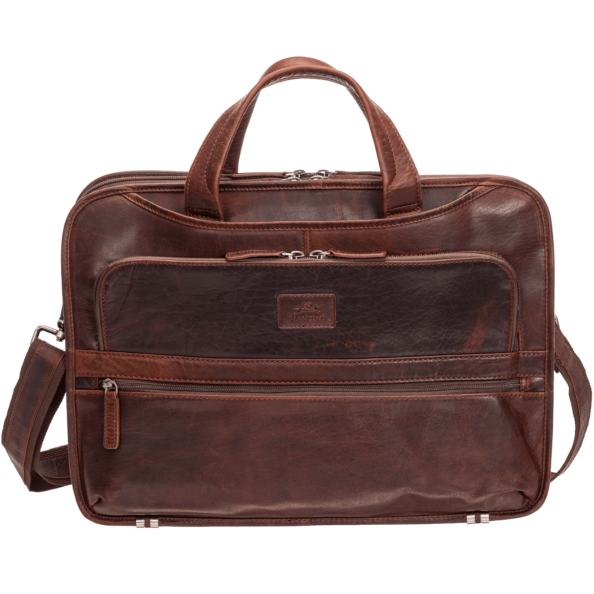 Mancini BUFFALO Triple Compartment Briefcase for 15.6” Laptop / Tablet - Brown