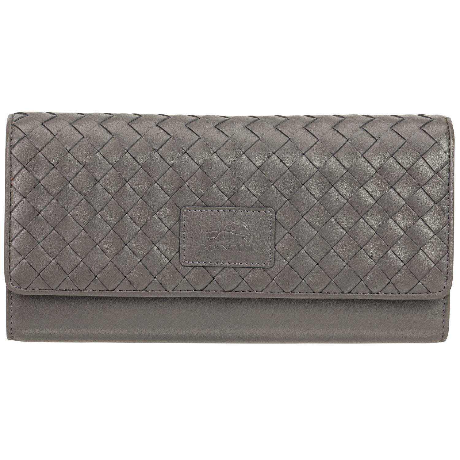 Mancini BASKET WEAVE RFID Secure Quadruple Fold Wallet - Grey
