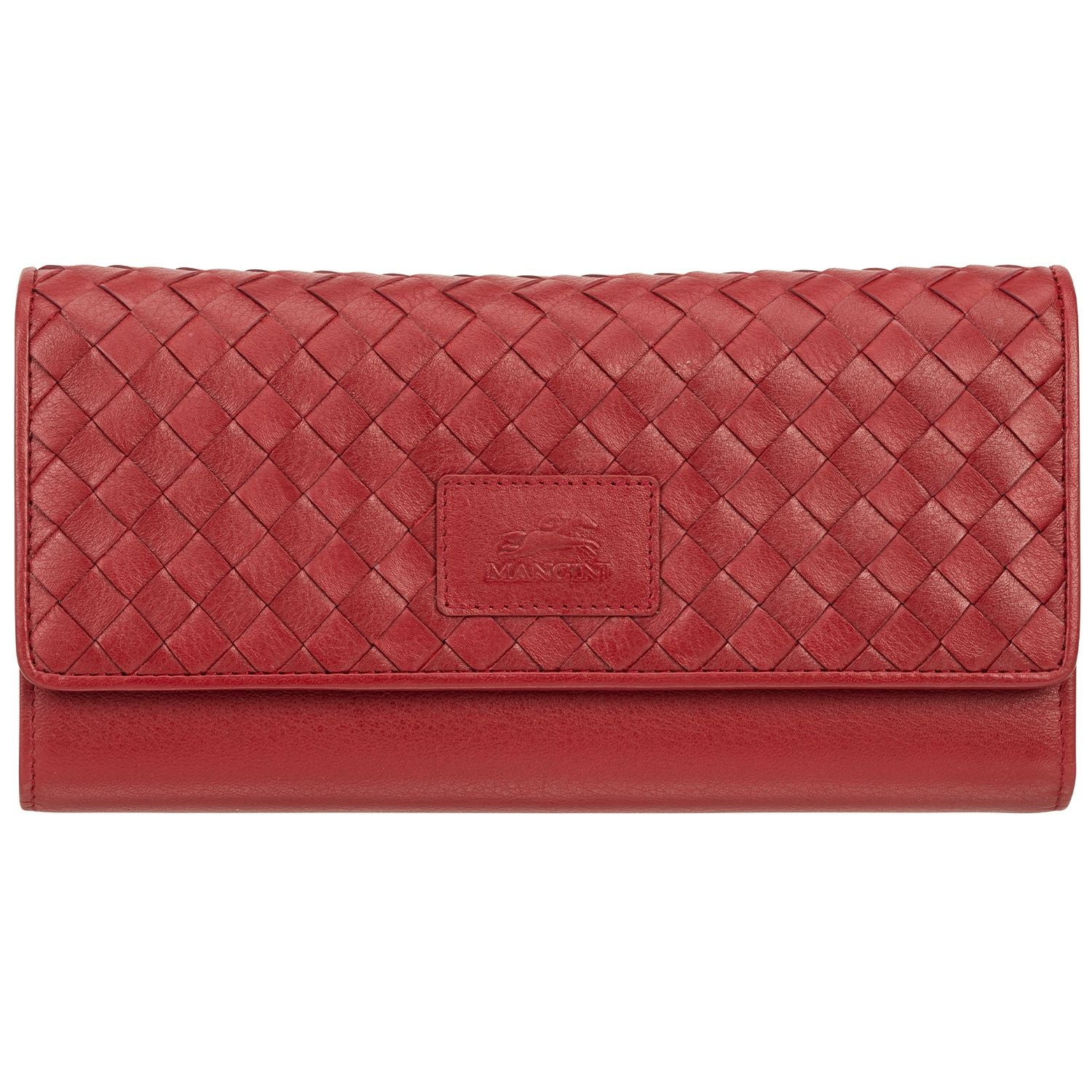 Mancini BASKET WEAVE RFID Secure Quadruple Fold Wallet - Red