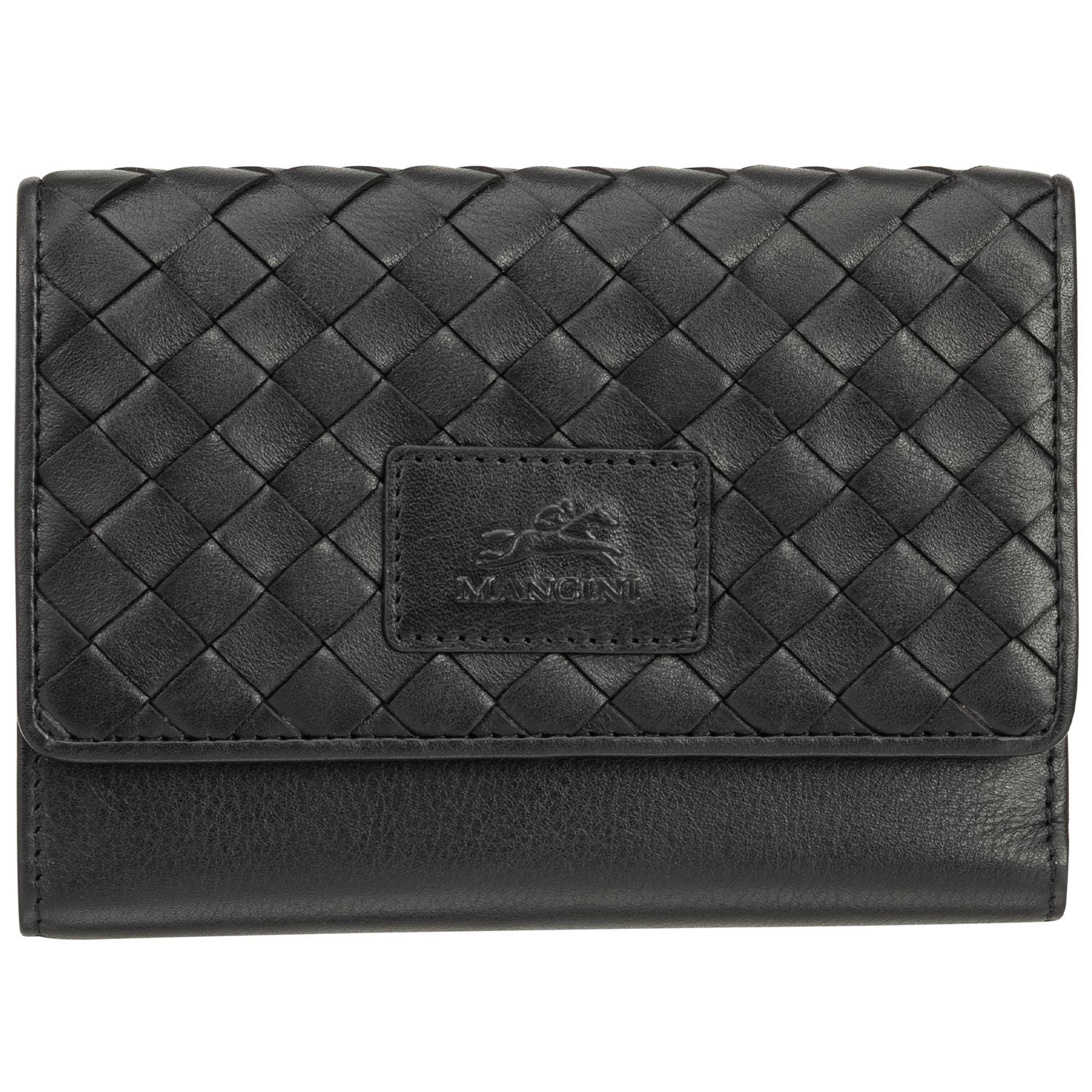 Mancini BASKET WEAVE RFID Secure Medium Clutch Wallet - Black