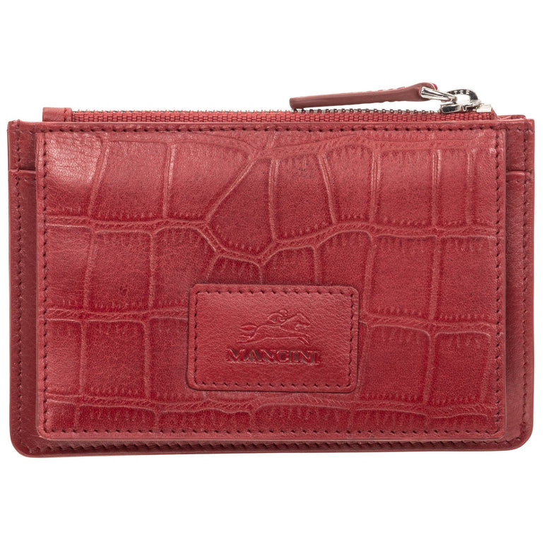 Mancini CROCO RFID Secure Card Case and Coin Pocket - Red