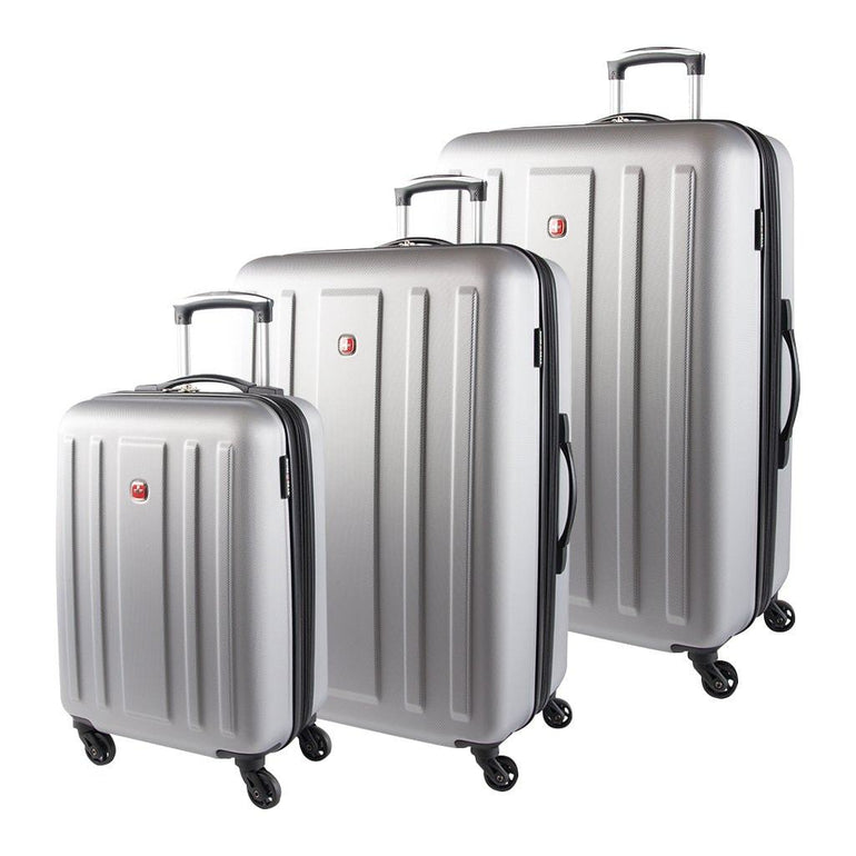 Swiss Gear ABS La Sarinne Lite 3 Piece Moulded Hardside Expandable Spinner Luggage Set - Silver