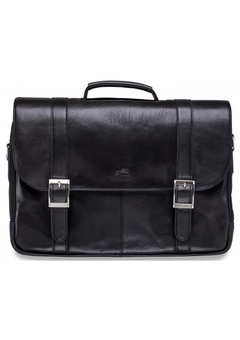 Mancini ARIZONA Double Compartment Leather Briefcase for 15.6 Inch Laptop / Tablet - Black
