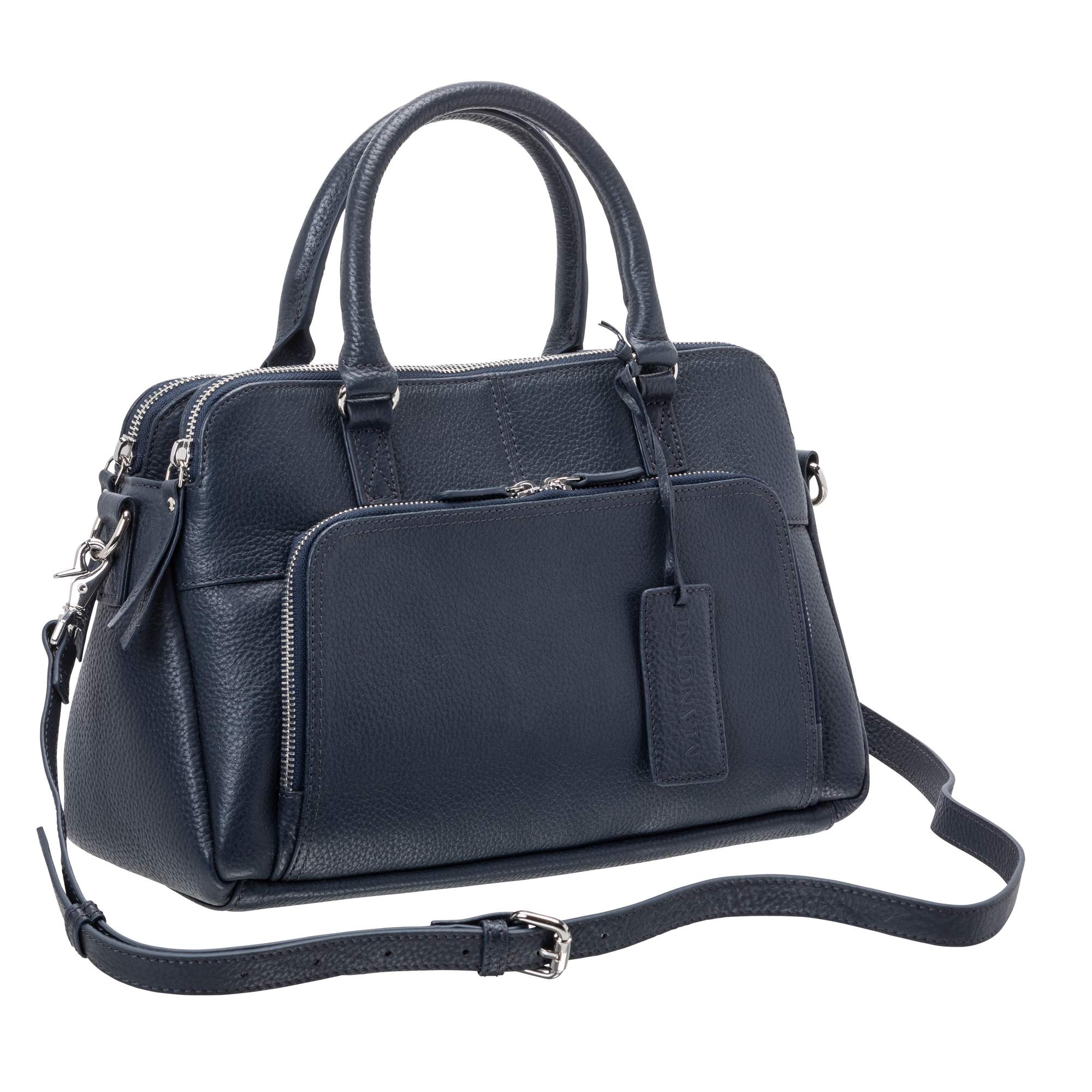 Mancini Handbags Navy Mancini Pebbled Jennifer Leather Satchel Bag