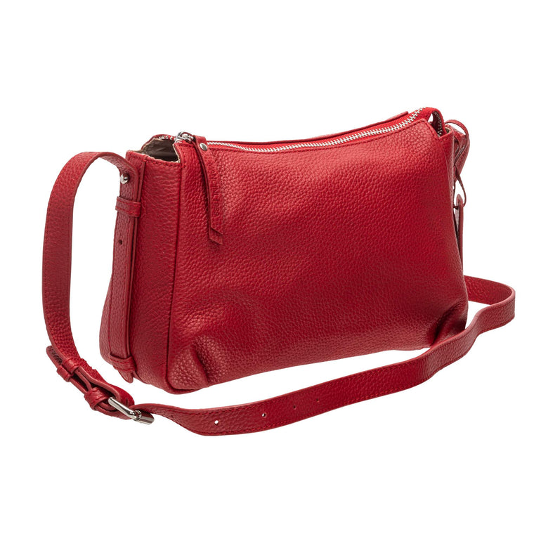 Mancini Handbags Red Mancini Pebbled Charlize Leather Crossbody Bag