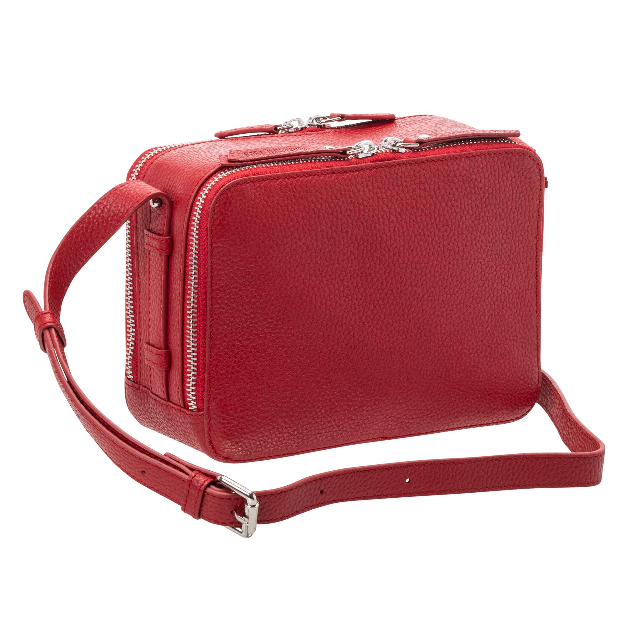 Mancini Handbags Red Mancini Pebbled Rachel Camera Style Leather Crossbody Bag