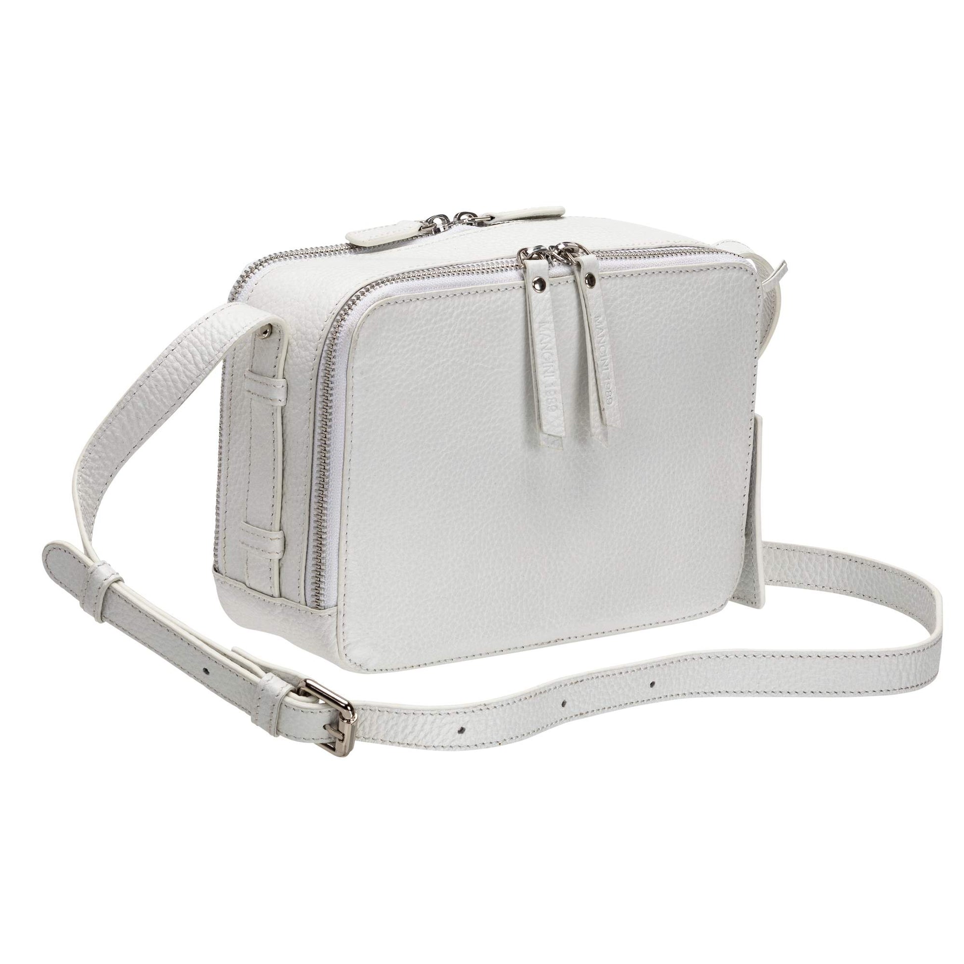 Mancini Handbags White Mancini Pebbled Rachel Camera Style Leather Crossbody Bag