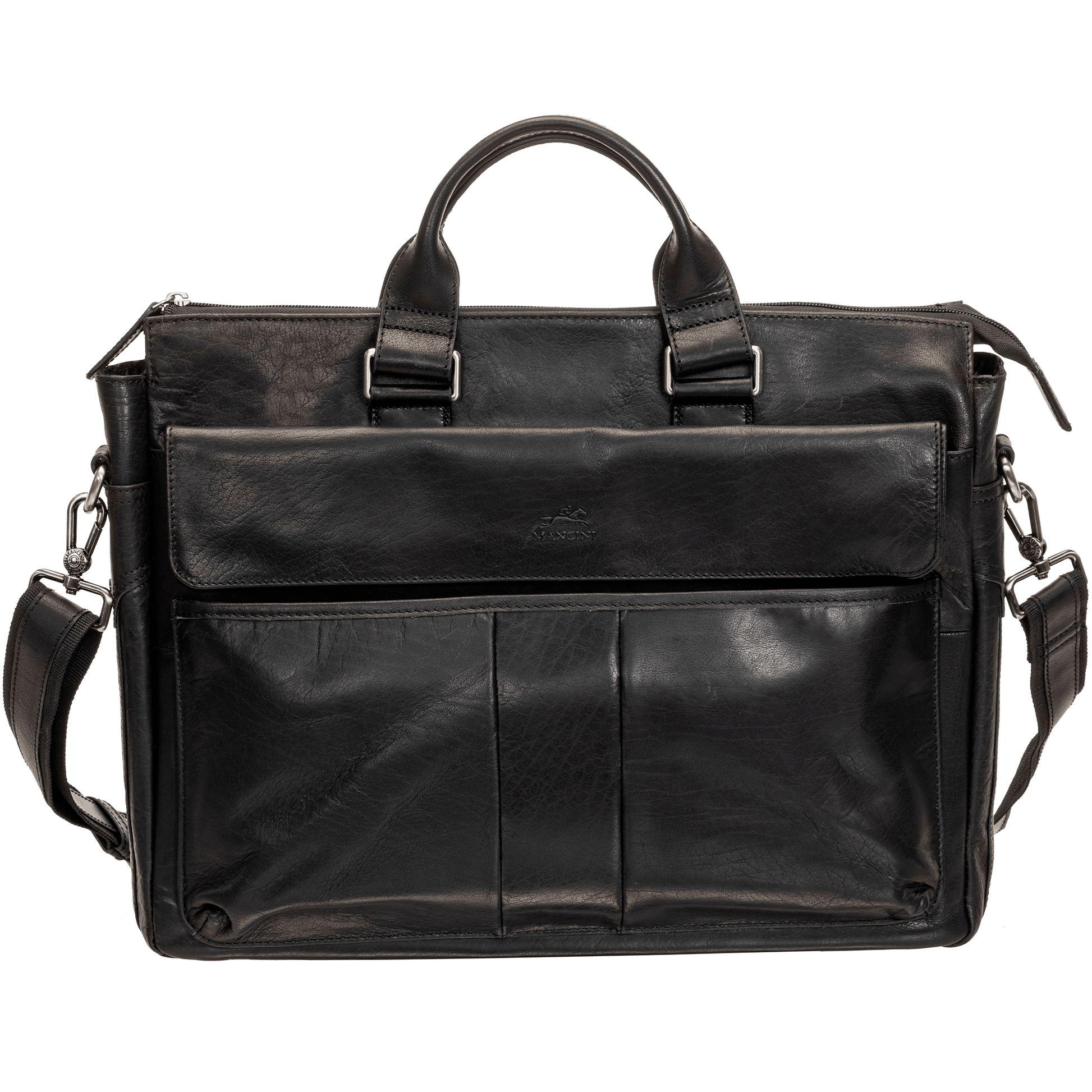 Mancini Laptop Briefcase Black Mancini BUFFALO Single Compartment Briefcase with RFID Secure Pocket for 15.6” Laptop / Tablet