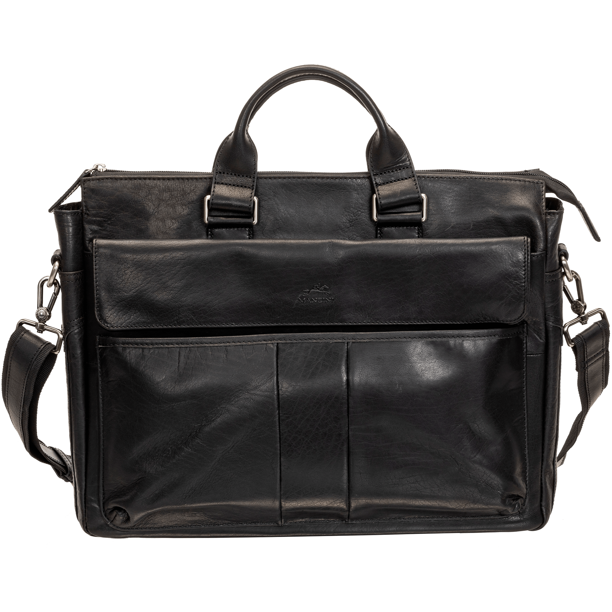 Mancini Laptop Briefcase Black Mancini BUFFALO Single Compartment Briefcase with RFID Secure Pocket for 15.6” Laptop / Tablet