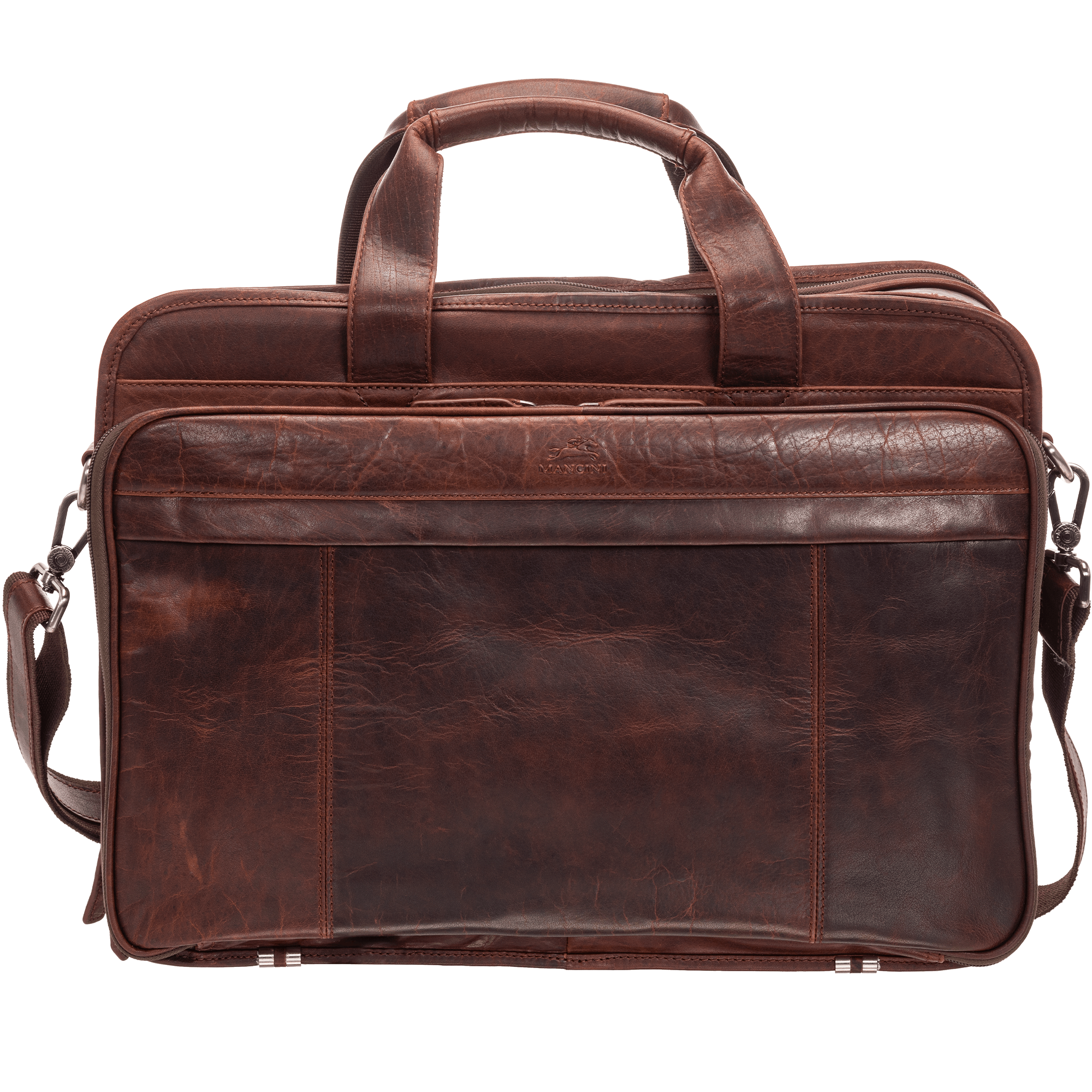 Mancini Laptop Briefcase Brown Mancini BUFFALO Double Compartment Top Zipper 15.6” Laptop / Tablet Briefcase