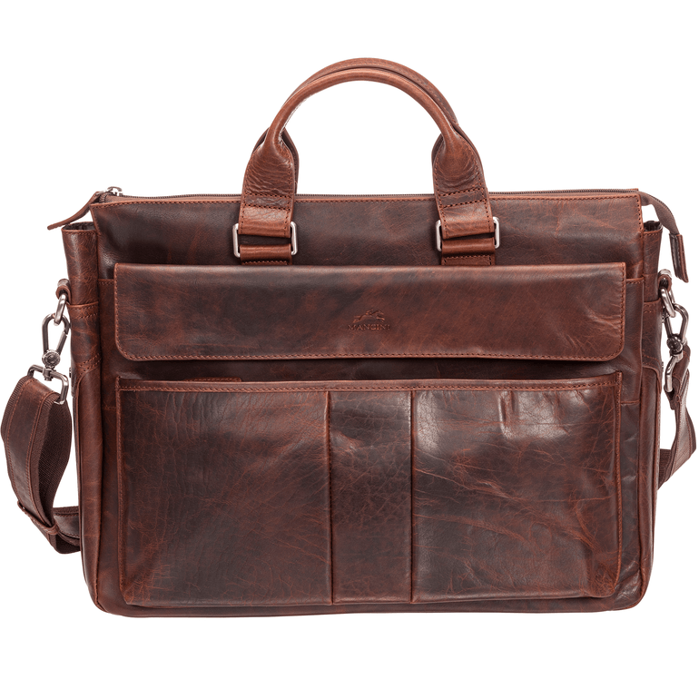 Mancini Laptop Briefcase Brown Mancini BUFFALO Single Compartment Briefcase with RFID Secure Pocket for 15.6” Laptop / Tablet