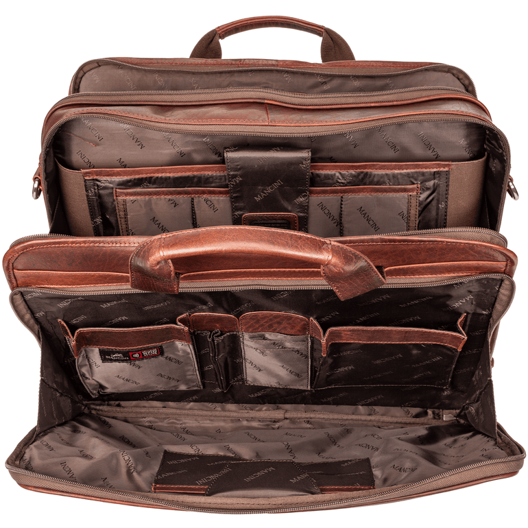 Mancini Laptop Briefcase Mancini BUFFALO Double Compartment Top Zipper 15.6” Laptop / Tablet Briefcase