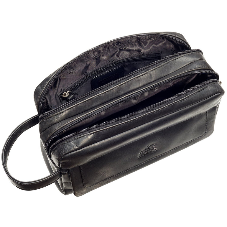 Mancini Toiletry kit Mancini BUFFALO Double Compartment Top Zipper Toiletry Kit