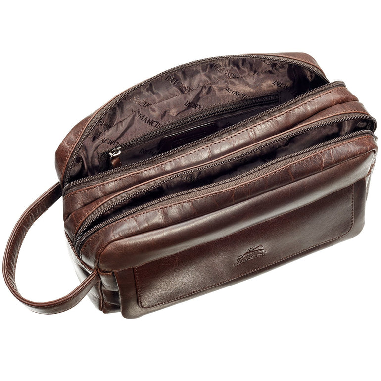 Mancini Toiletry kit Mancini BUFFALO Double Compartment Top Zipper Toiletry Kit