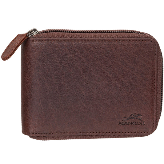 Mancini Wallets Brown Mancini BUFFALO RFID Secure Zippered Billfold with Removable Passcase