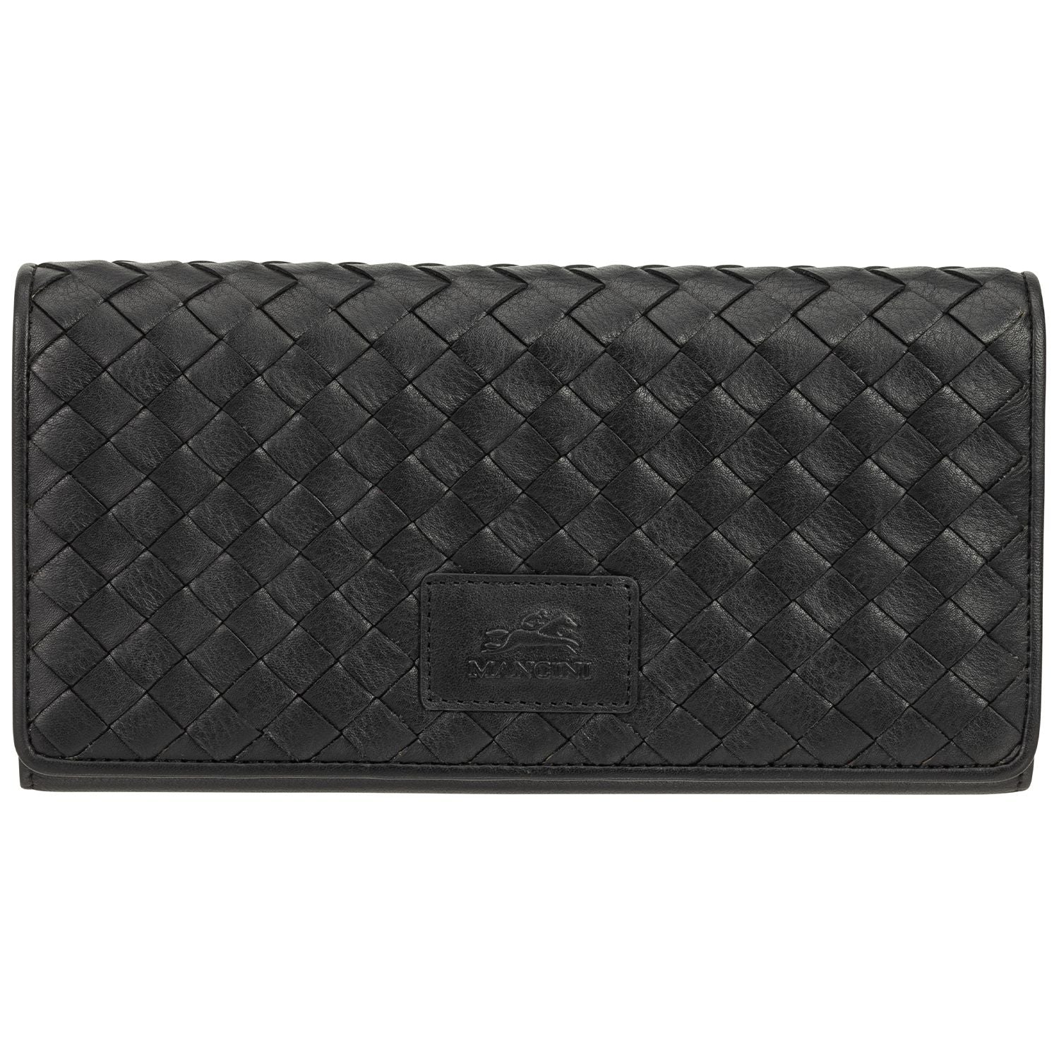Mancini BASKET WEAVE RFID Secure Trifold Wallet - Black