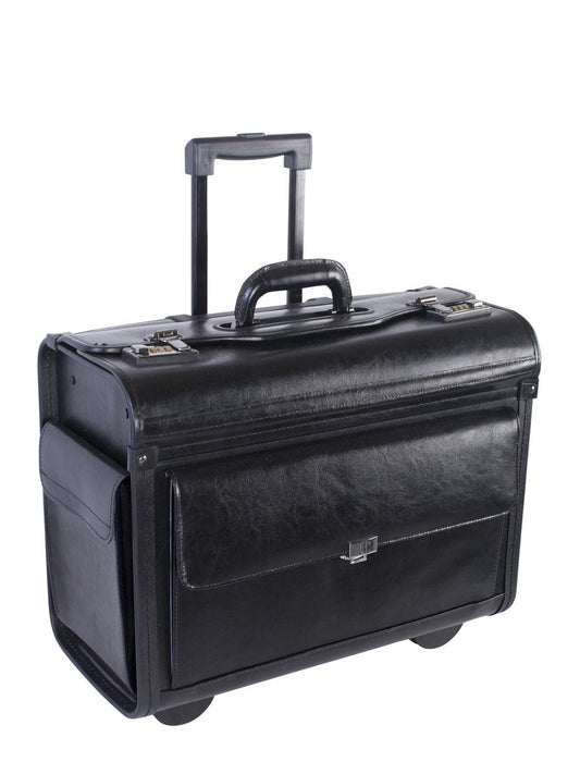 Nextech Leather Wheeled Business Case With Removable Portable Laptop Sleeve - Black