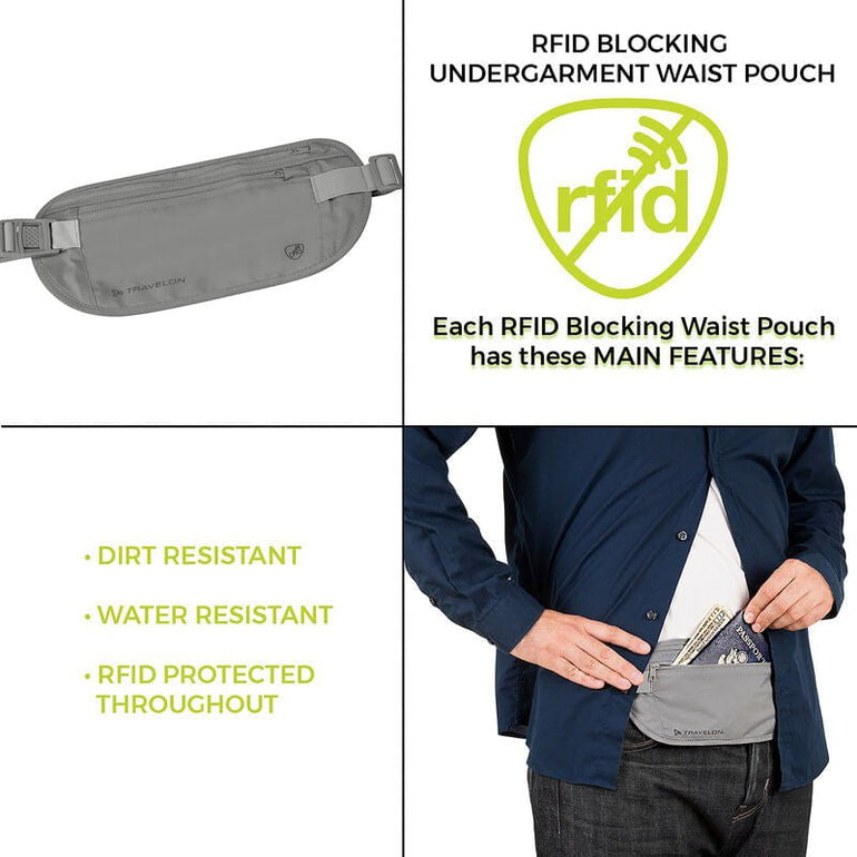 Travelon Waist Pouches Gray Travelon RFID Blocking Undergarment Waist Pouch