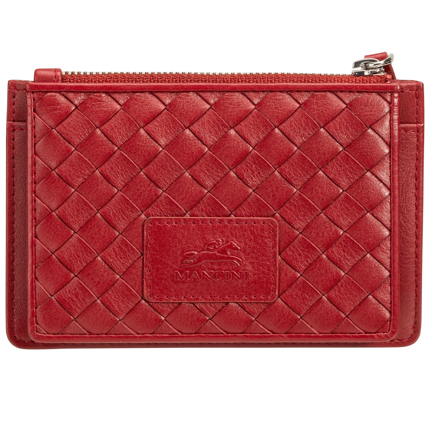 Mancini BASKET WEAVE RFID Secure Card Case and Coin Pocket - Red