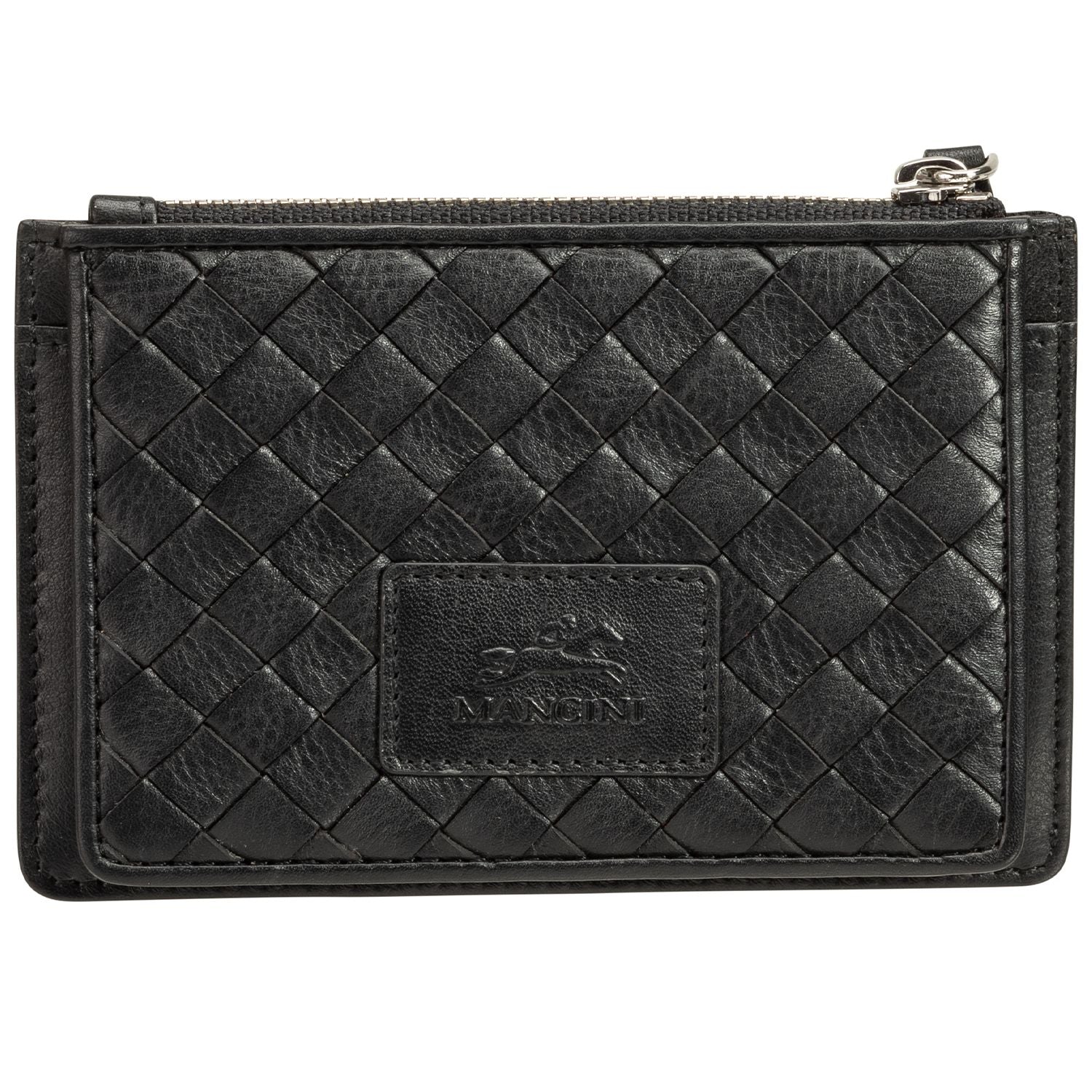 Mancini BASKET WEAVE RFID Secure Card Case and Coin Pocket - Black
